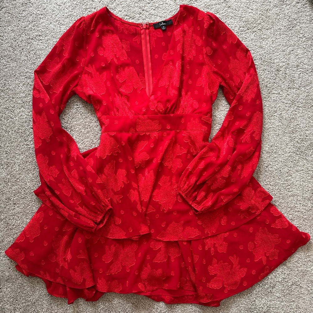 Lulu's Vibrant Red Floral Dress